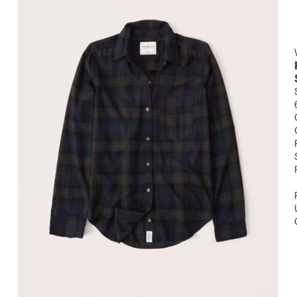 Abercrombie Flannel Shirt, XS, Green plaid